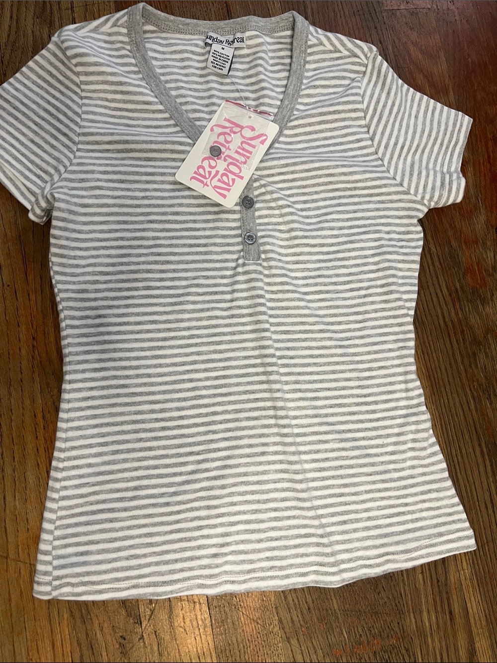 Sunday Girls' Gray & White Striped Short-Sleeve Henley Tee